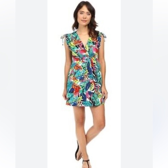 LAUREN RALPH LAUREN TROPICAL SWIM SUIT COVER WITH ADJ. SLEEVES&SIDE SPLITS - Picture 2 of 13